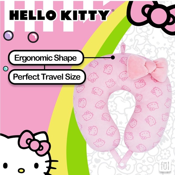 Sanrio Hello Kitty Ful Travel Neck Pillow with Pink Hello Kitty Bow - Picture 8 of 11